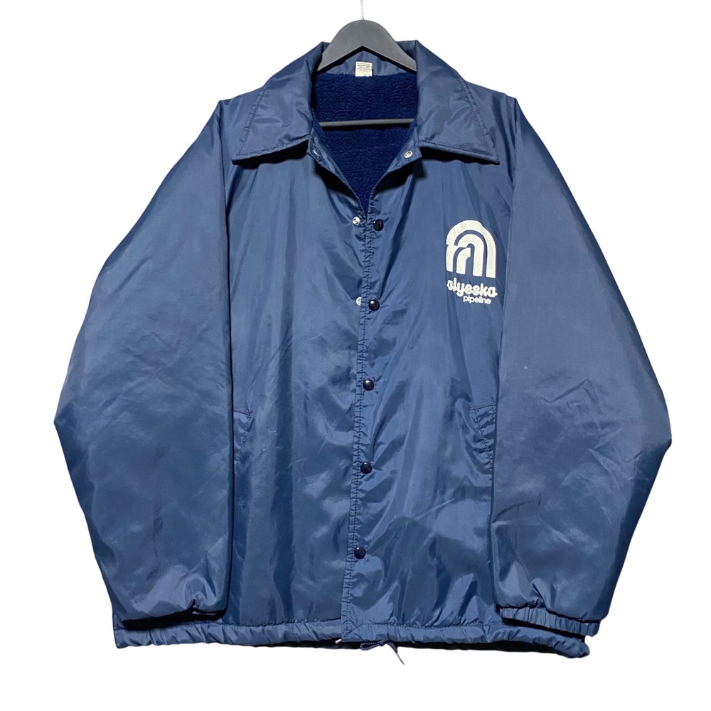 Vintage 70s 80s Alyeska Pipeline Coaches Jacket Mens XL Blue Nylon Sherpa Lined